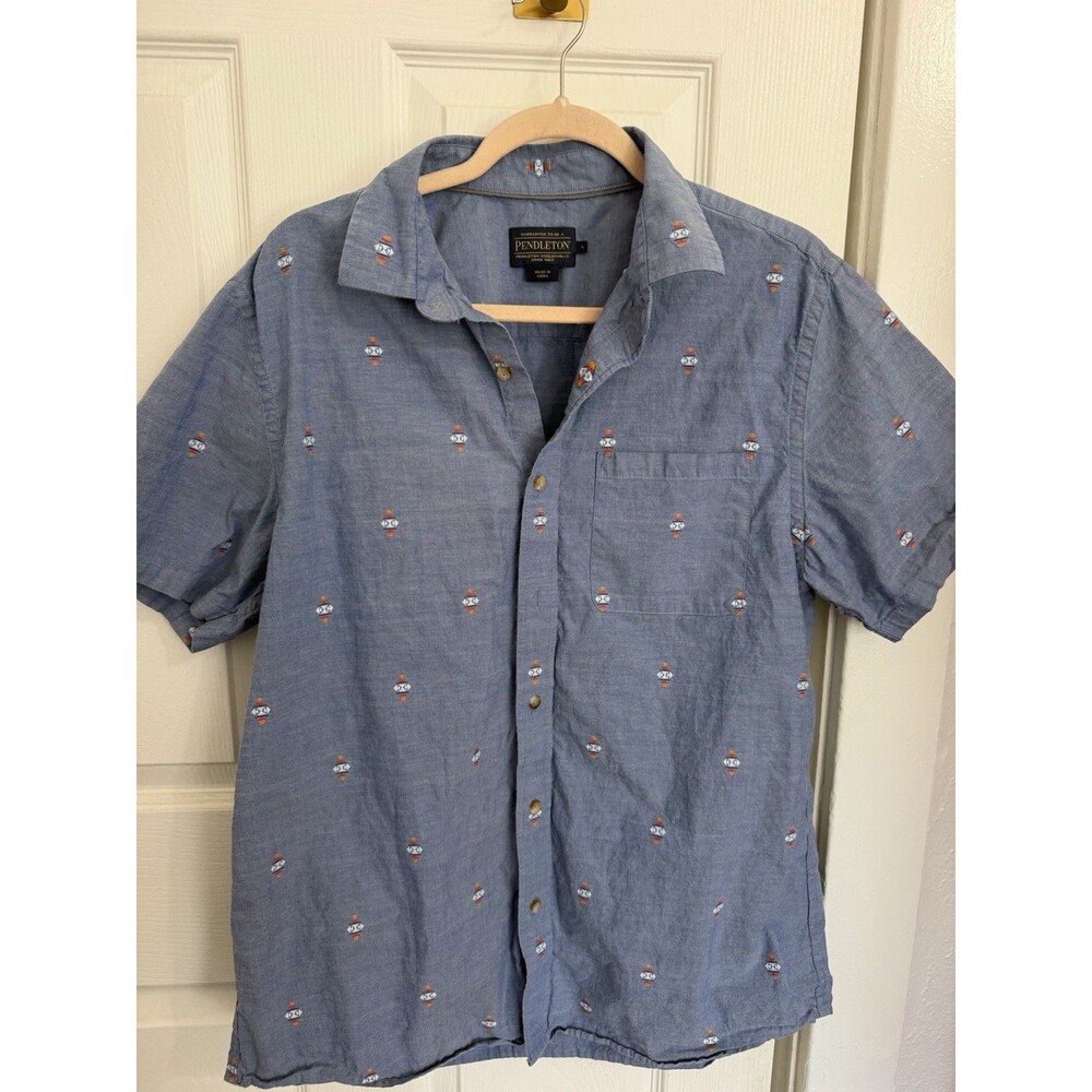 Pendleton Light Blue Southwest Print Short Sleeve Button Up Shirt Men’s Large